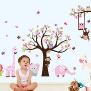 Bosque-de-monos-de-animal-de-la-selva-la-ardilla-y-el-juego-de-columpio-bho-en-hojas-de-colores-Tree-Vinilos-decorativos-etiqueta-de-la-pared-L301-0