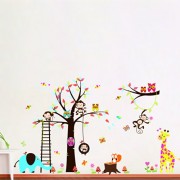 Rainbow-Fox-bho-y-el-mono-ardilla-jirafa-que-juega-en-Tatuajes-de-pared-colorido-del-rbol-etiqueta-de-la-pared-0-1
