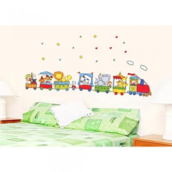YESURPRISE-Vinilo-Decorativo-Infantil-Pegatina-Pared-Vidrio-Cermica-Para-Saln-y-Dormitorio-Tren-Con-Animales-Dibujos-Coloridos-0
