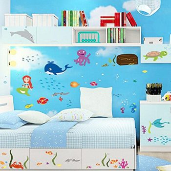 Pegatina-Pared-Vinilo-Decorativo-Adhesivo-Infantil-Decoracin-Bao-Ventana-Vidrio-Mundo-Submarino-Tortuga-Ballena-Sirena-Multicolor-0-3