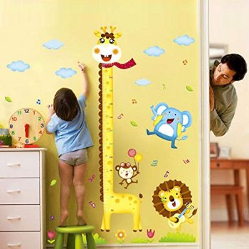 Pegatina-Pared-Vinilo-Decorativo-Adhesivo-Medidor-Infantil-Decoracin-Hogar-Dormitorio-Armario-Jirafa-Animales-Coloridos-0