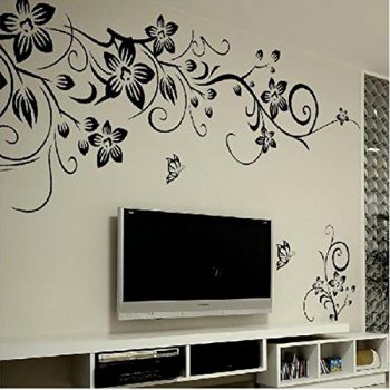 Soledi-Miryo-Pegatinas-de-vides-de-flores-y-mariposas-decorativos-vinilos-de-pared-familiares-desmontables-impermeables-color-negro-0